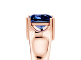 Rose gold Princess Cut Blue Sapphire Solitaire Ring with Wide Band and Prong Setting_5