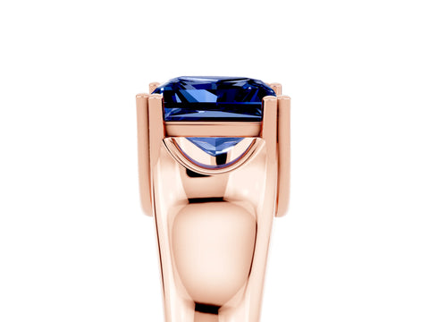 Rose gold Princess Cut Blue Sapphire Solitaire Ring with Wide Band and Prong Setting_5