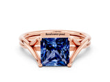 Rose gold Princess Cut Blue Sapphire Solitaire Twist Band Prong Setting Ring_48