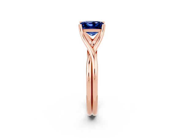 Rose gold Princess Cut Blue Sapphire Solitaire Twist Band Prong Setting Ring