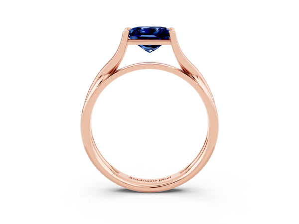 Rose gold Princess Cut Blue Sapphire Solitaire Twist Band Prong Setting Ring