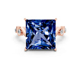 Rose gold Princess Cut Blue Sapphire Solitaire Twisted Band with Round  Accents and Prong Setting_12