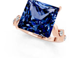 Rose gold Princess Cut Blue Sapphire Solitaire Twisted Band with Round  Accents and Prong Setting_13