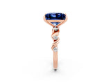 Rose gold Princess Cut Blue Sapphire Solitaire Twisted Band with Round  Accents and Prong Setting_14