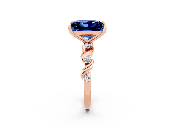 Rose gold Princess Cut Blue Sapphire Solitaire Twisted Band with Round  Accents and Prong Setting
