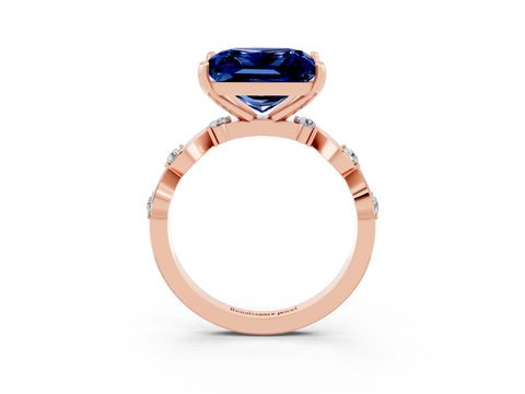 Rose gold Princess Cut Blue Sapphire Solitaire Twisted Band with Round  Accents and Prong Setting_15
