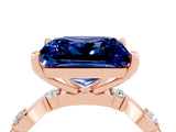 Rose gold Princess Cut Blue Sapphire Solitaire Twisted Band with Round  Accents and Prong Setting_16