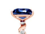Rose gold Princess Cut Blue Sapphire Solitaire Twisted Band with Round  Accents and Prong Setting_17