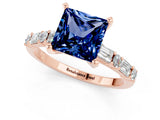 Rose gold Princess Cut Blue Sapphire Solitaire with Side Baguettes and Channel Set Band_1