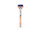 Rose gold Princess Cut Blue Sapphire Solitaire with Side Baguettes and Channel Set Band_2