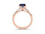 Rose gold Princess Cut Blue Sapphire Solitaire with Side Baguettes and Channel Set Band_3