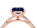 Rose gold Princess Cut Blue Sapphire Solitaire with Side Baguettes and Channel Set Band_4