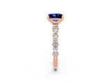 Rose gold Princess Cut Blue Sapphire Solitaire with Side Stones, Pave Band, Four-Prong Setting_38