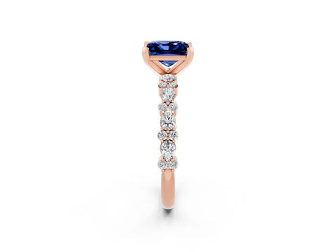 Rose gold Princess Cut Blue Sapphire Solitaire with Side Stones, Pave Band, Four-Prong Setting_38