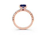 Rose gold Princess Cut Blue Sapphire Solitaire with Side Stones, Pave Band, Four-Prong Setting_39