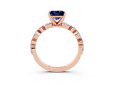 Rose gold Princess Cut Blue Sapphire Solitaire with Side Stones on a Pavé Band and Four-Prong Setting_3