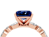 Rose gold Princess Cut Blue Sapphire Solitaire with Side Stones on a Pavé Band and Four-Prong Setting_4