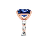 Rose gold Princess Cut Blue Sapphire Solitaire with Side Stones on a Pavé Band and Four-Prong Setting_5