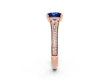 Rose gold Princess Cut Blue Sapphire Split Shank Engagement Ring with Pavé Band_2