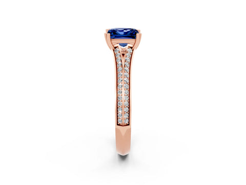Rose gold Princess Cut Blue Sapphire Split Shank Engagement Ring with Pavé Band_2