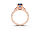 Rose gold Princess Cut Blue Sapphire Split Shank Engagement Ring with Pavé Band_3