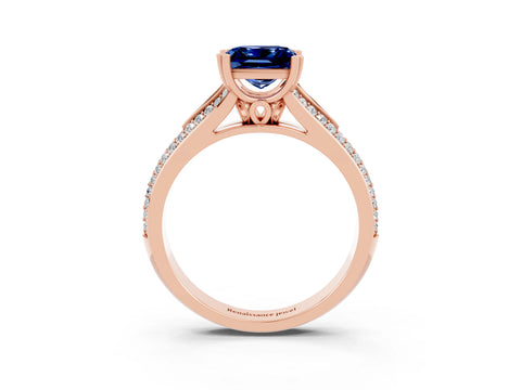 Rose gold Princess Cut Blue Sapphire Split Shank Engagement Ring with Pavé Band_3