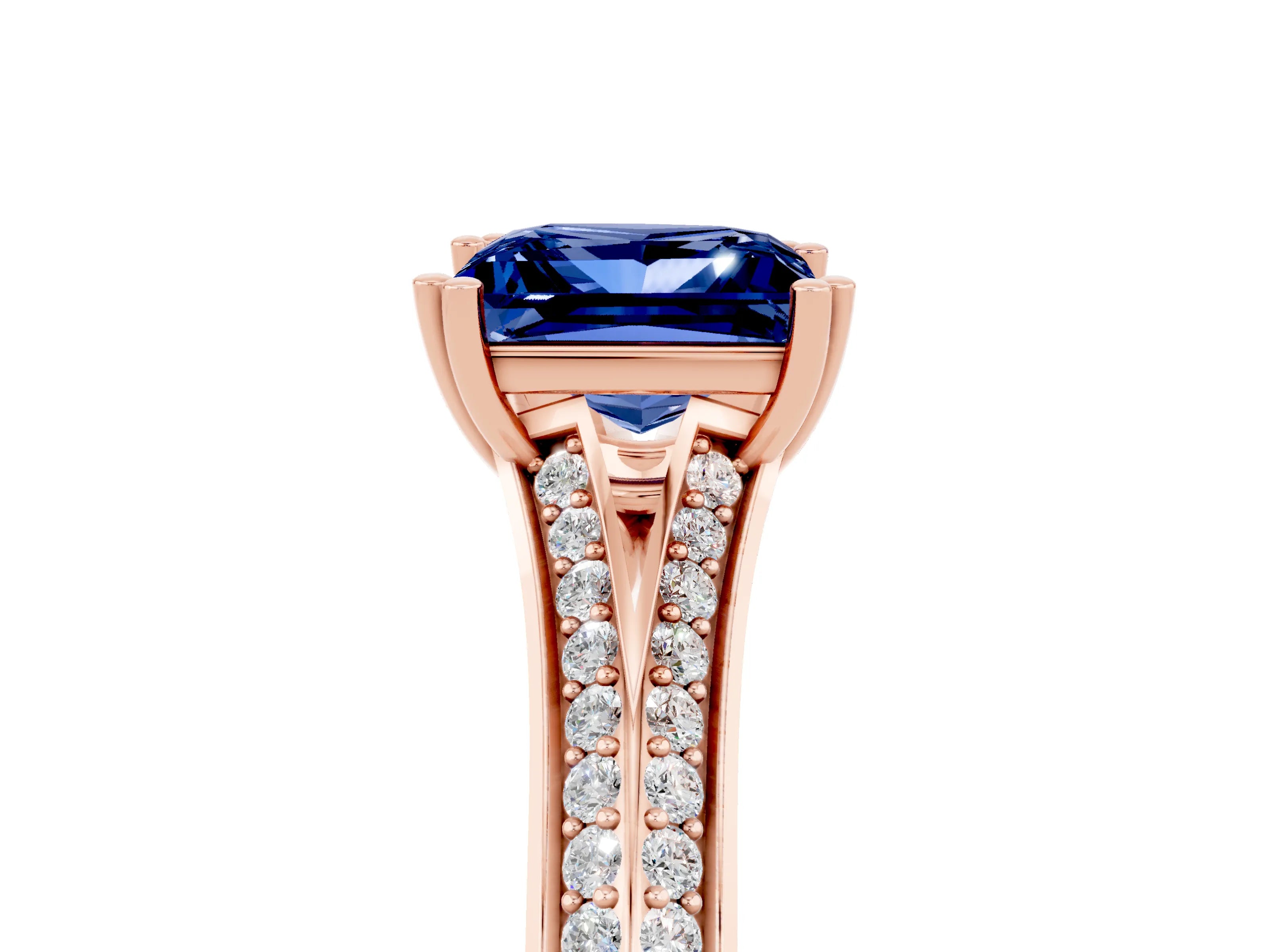 Rose gold Princess Cut Blue Sapphire Split Shank Engagement Ring with Pavé Band_5