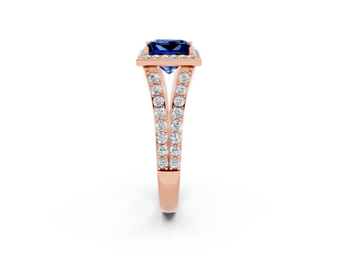 Rose gold Princess Cut Blue Sapphire Split Shank Halo Ring with Four-Prong Setting_14