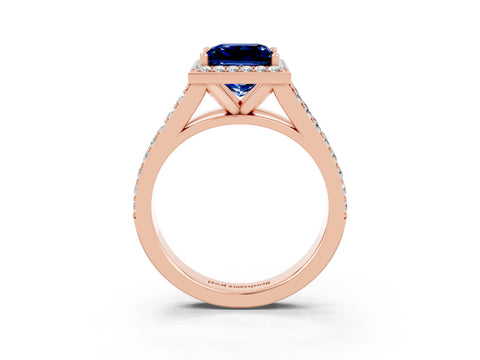 Rose gold Princess Cut Blue Sapphire Split Shank Halo Ring with Four-Prong Setting_15