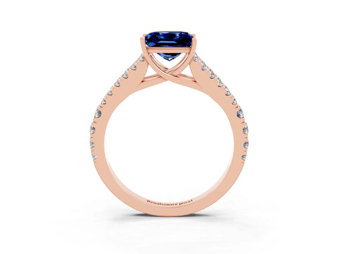Rose gold Princess Cut Blue Sapphire Split Shank Pavé Engagement Ring with Four-Prong Setting_15