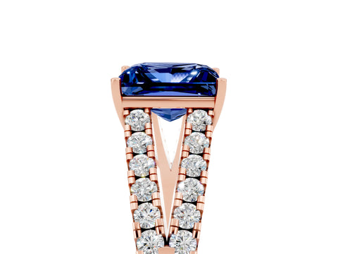 Rose gold Princess Cut Blue Sapphire Split Shank Pavé Engagement Ring with Four-Prong Setting_17