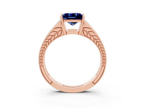 Rose gold Princess Cut Blue Sapphire Split Shank Ring with Pavé Band and Four-Prong Setting_3