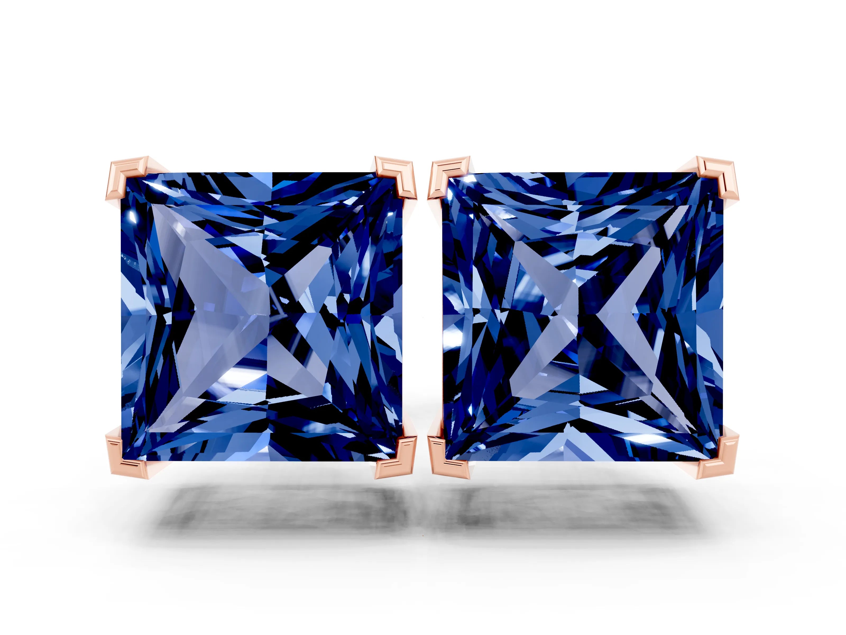 Rose gold Princess Cut Blue Sapphire Stud Earrings_18