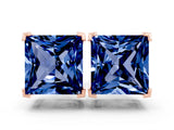 Rose gold Princess Cut Blue Sapphire Stud Earrings_18
