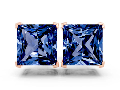 Rose gold Princess Cut Blue Sapphire Stud Earrings_18