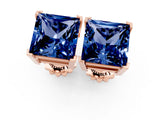 Rose gold Princess Cut Blue Sapphire Stud Earrings_19