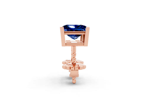 Rose gold Princess Cut Blue Sapphire Stud Earrings_20