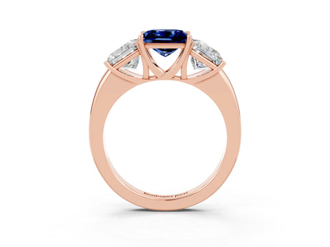 Rose gold Princess Cut Blue Sapphire Three-Stone Ring with Four-Prong Setting and Classic Band_3