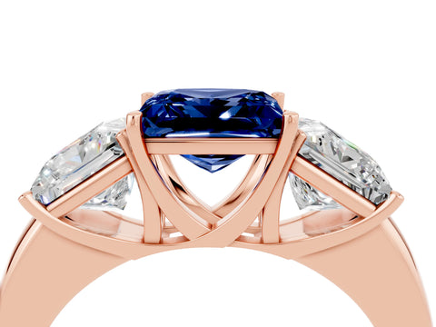Rose gold Princess Cut Blue Sapphire Three-Stone Ring with Four-Prong Setting and Classic Band_4