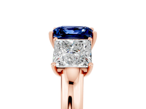 Rose gold Princess Cut Blue Sapphire Three-Stone Ring with Four-Prong Setting and Classic Band_5