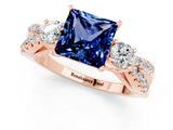 Rose gold Princess Cut Blue Sapphire Three-Stone Ring with Pavé Split Shank and Four-Prong Setting_1