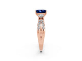 Rose gold Princess Cut Blue Sapphire Three-Stone Ring with Pavé Split Shank and Four-Prong Setting_2