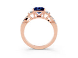 Rose gold Princess Cut Blue Sapphire Three-Stone Ring with Pavé Split Shank and Four-Prong Setting_3