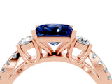 Rose gold Princess Cut Blue Sapphire Three-Stone Ring with Pavé Split Shank and Four-Prong Setting_4