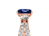 Rose gold Princess Cut Blue Sapphire Three-Stone Ring with Pavé Split Shank and Four-Prong Setting_5