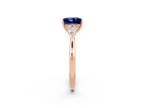 Rose gold Princess Cut Blue Sapphire Three-Stone Ring with Pear Side Stones and Four-Prong Setting_14