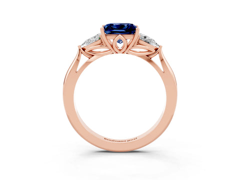 Rose gold Princess Cut Blue Sapphire Three-Stone Ring with Pear Side Stones and Four-Prong Setting_15