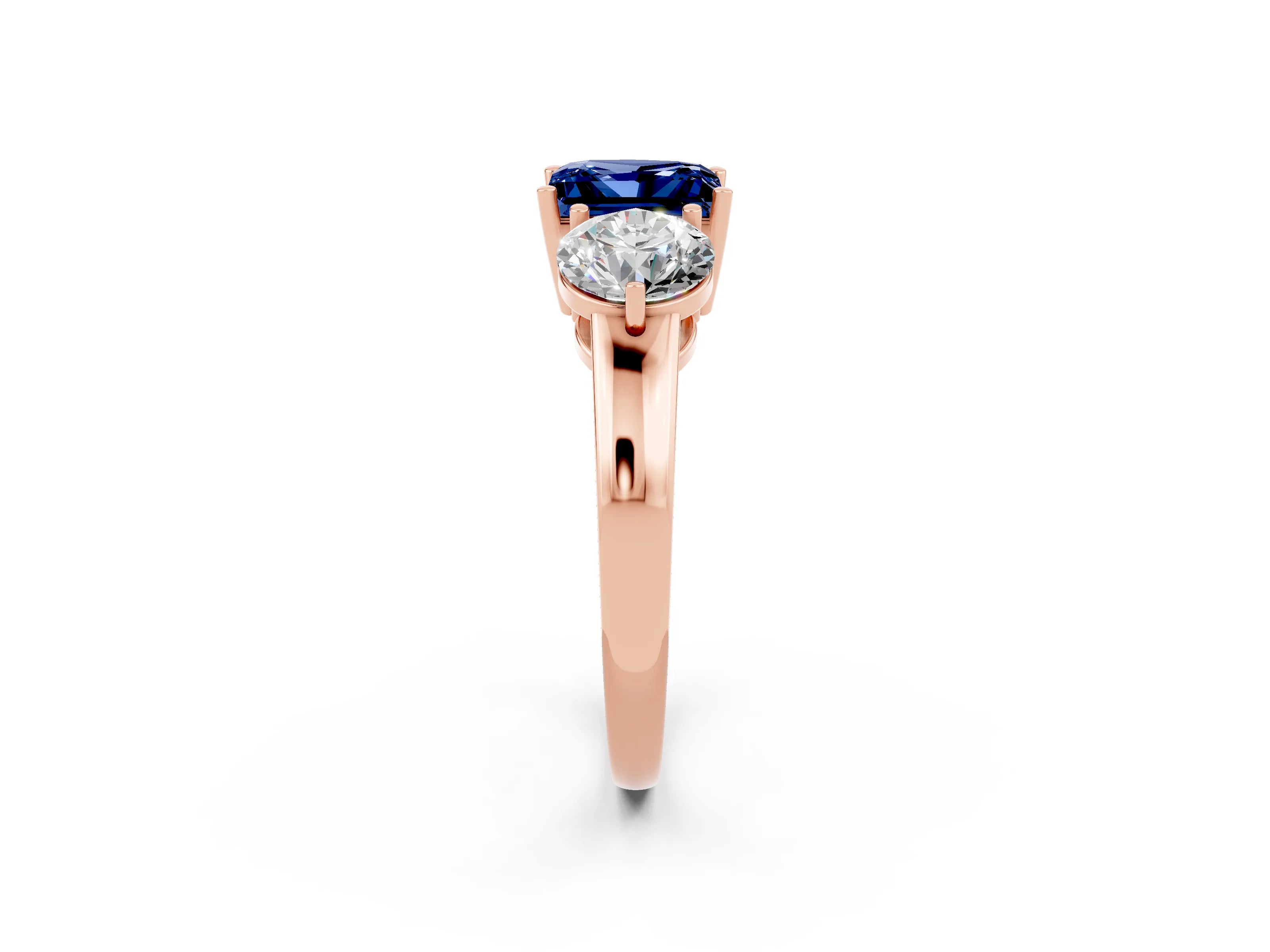 Rose gold Princess Cut Blue Sapphire Three-Stone Ring with Prong Setting and Classic Band_2