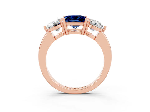Rose gold Princess Cut Blue Sapphire Three-Stone Ring with Prong Setting and Classic Band_3