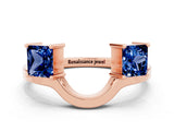 Rose gold Princess Cut Blue Sapphire Two-Stone Open Band Ring with Four-Prong Setting_6